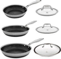 Hell's Kitchen 6 Piece Hybrid Fry Pan Set, Tri-Clad Stainless Steel & PFAS-Free Ceramic Nonstick, no PFOA, no PTFE, no Teflon, Non-Toxic Cookware, Metal Utensil Safe, All Cooktops, Oven Safe
