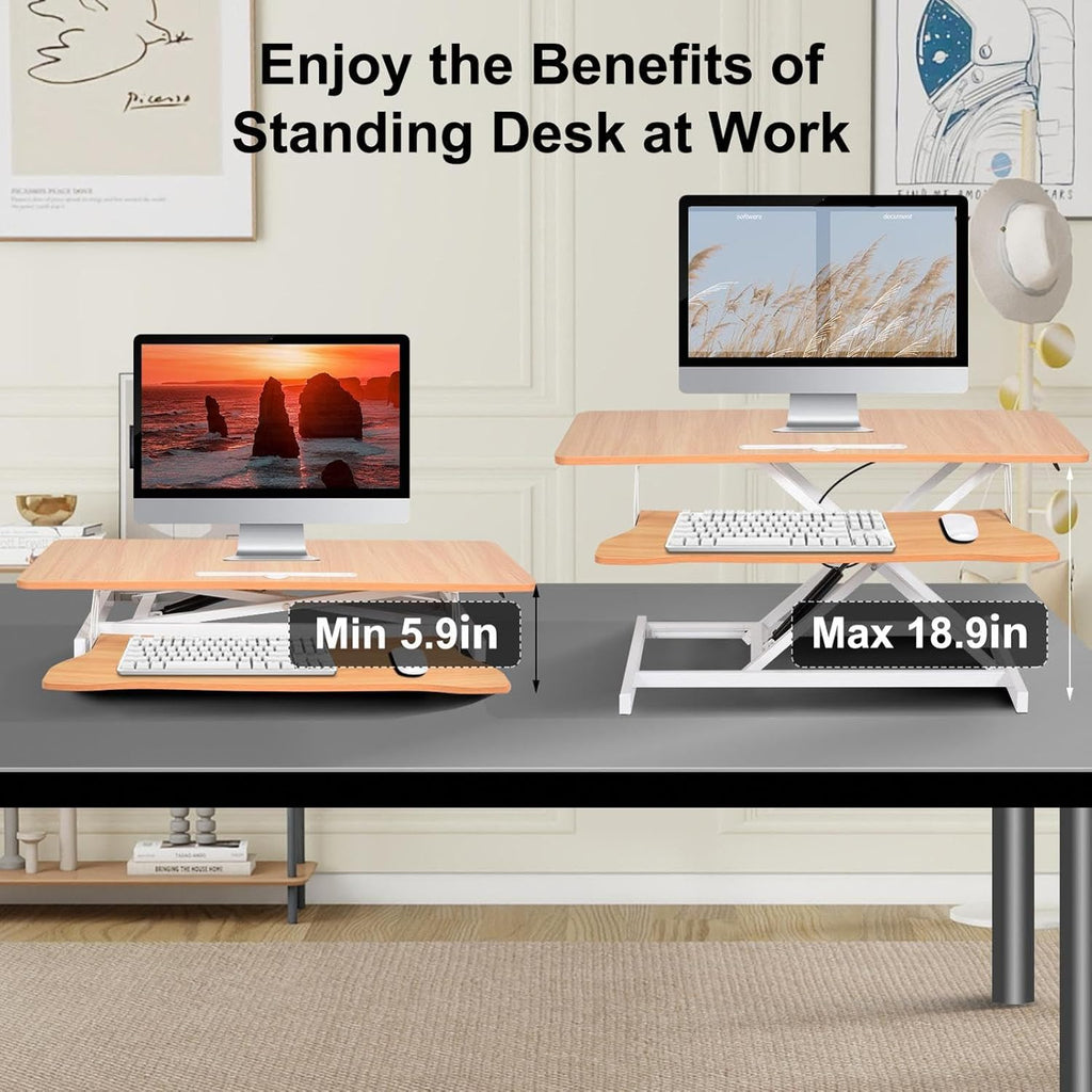 38-inch Standing Desk Converter Height Adjustable Sit to Stand Up Workstation, Duals Monitor and Laptop Riser with Wide Keyboard Tray, for Home, School, Company, Black