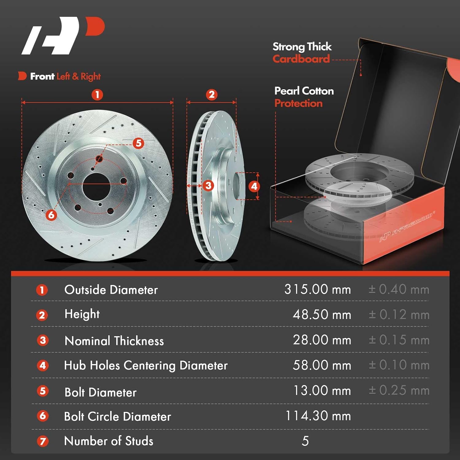 A-Premium 12.40 inch (315mm) Front Drilled and Slotted Disc Brake Rotors + Ceramic Pads Kit Compatible with Select Subaru Models - Forester 2019 2020 2021, 6-PC Set
