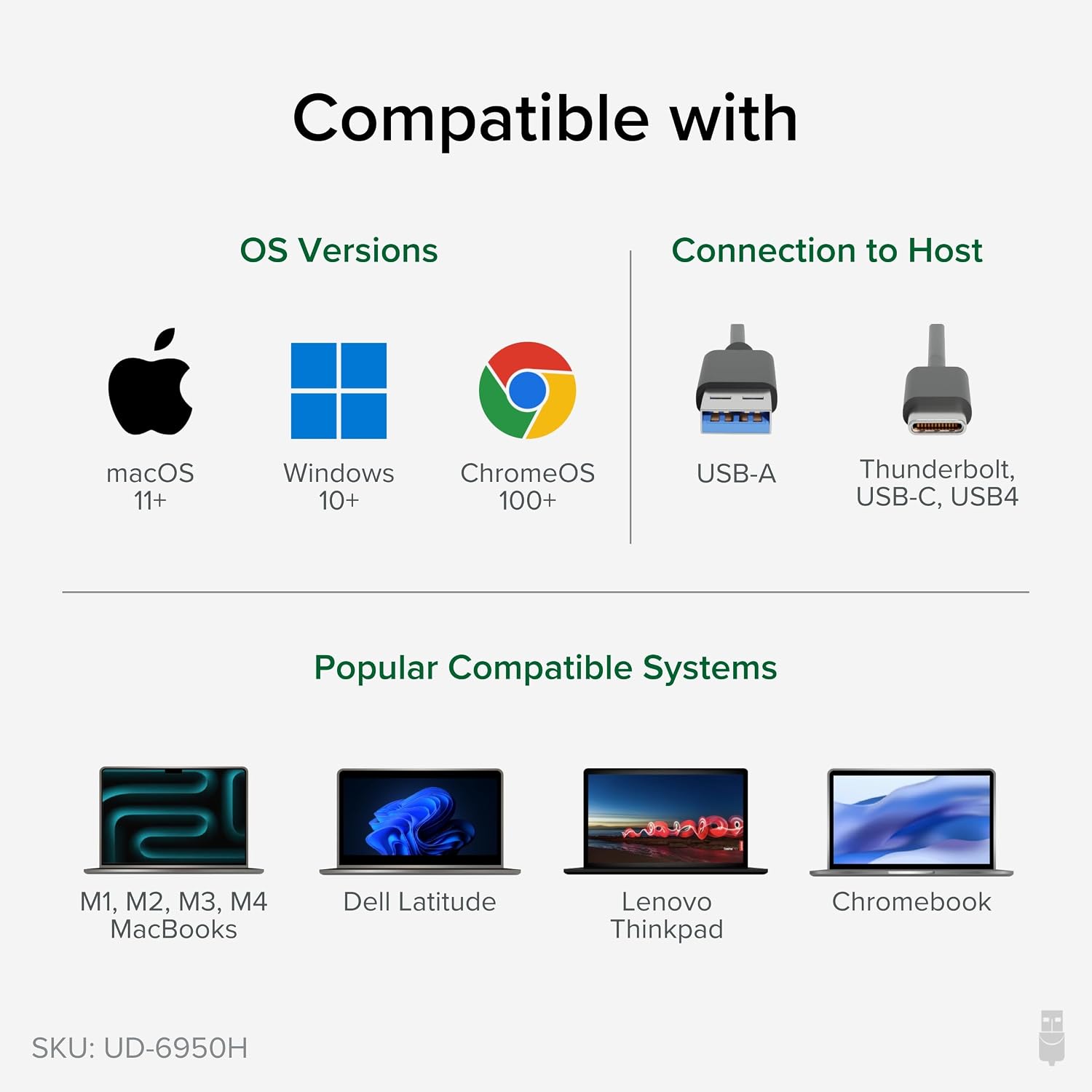 Plugable Universal Laptop Docking Station, 4K Dual Monitor, DisplayPort or HDMI, Windows Mac or ChromeOS Laptops, USB-C or USB 3.0, Adds 2 Displays, Ethernet, Audio, 6 USB Ports