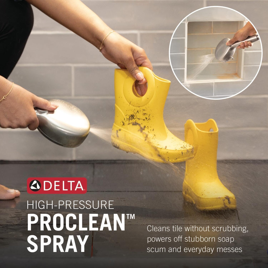Delta 6-Setting HydroRain Premium 2-in-1 Dual Shower Head with ProClean Spray, Gold High Pressure Shower Head with Handheld Spray, 1.75 GPM Flow Rate, Lumicoat Champagne Bronze 56000-CZ-PR25
