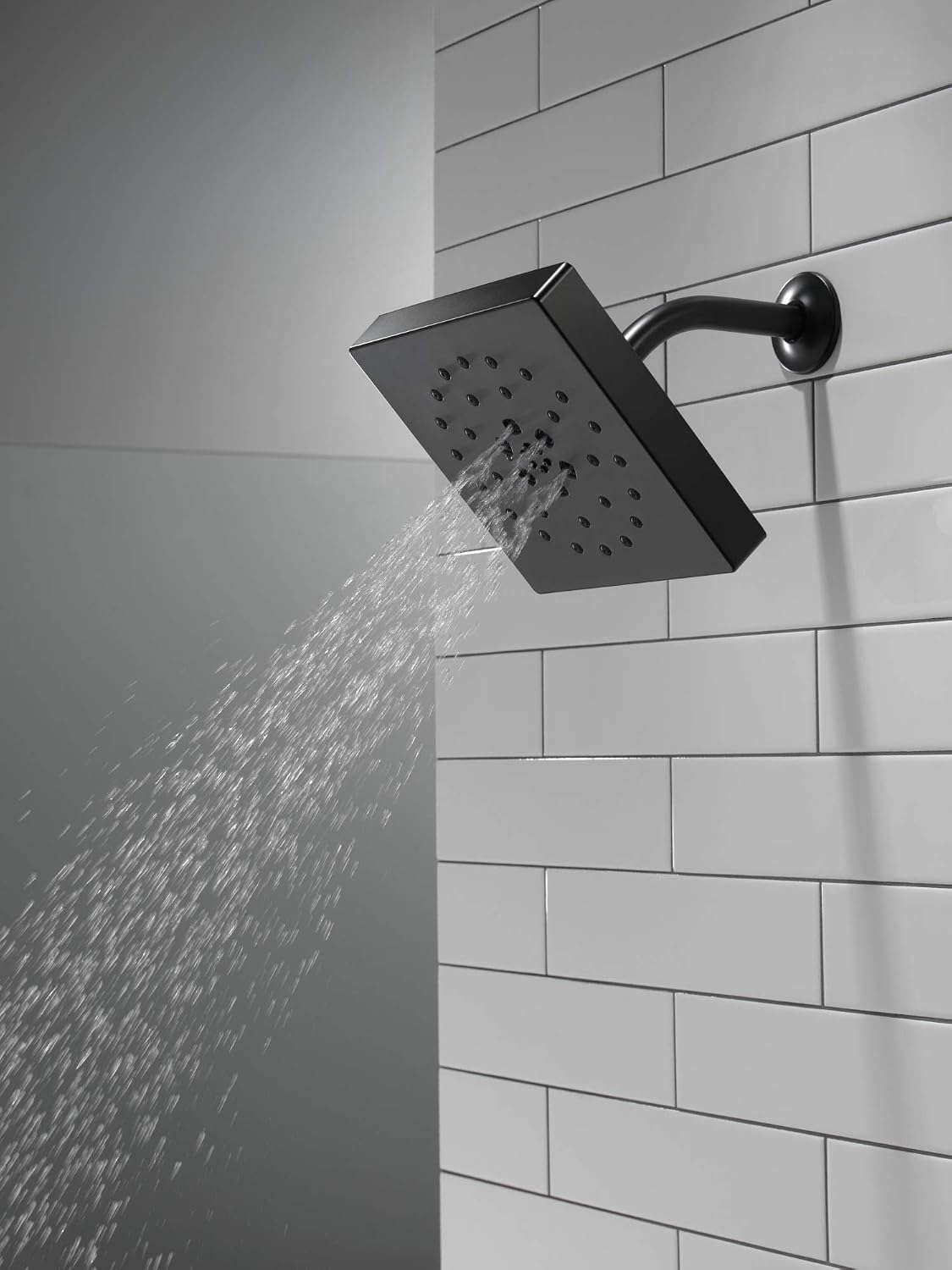 Delta 4-Setting Matte Black Shower Head with H2Okinetic Spray, 4 Inch Square Shower Head, Showerheads, 1.75 GPM Flow Rate, Matte Black 52484-BL