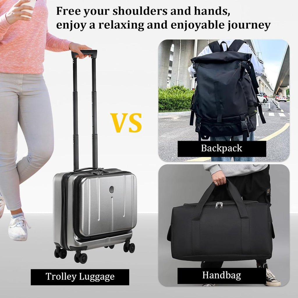 16 Inch Carry On Luggage with 2 Compartments for 14' & 15' Laptop, 16.14*8*17.12' Rolling Briefcase, Lightweight Hardshell ABS+PC Suitcase with Spinner Silent Wheels, for Business Trip, Dark Gray