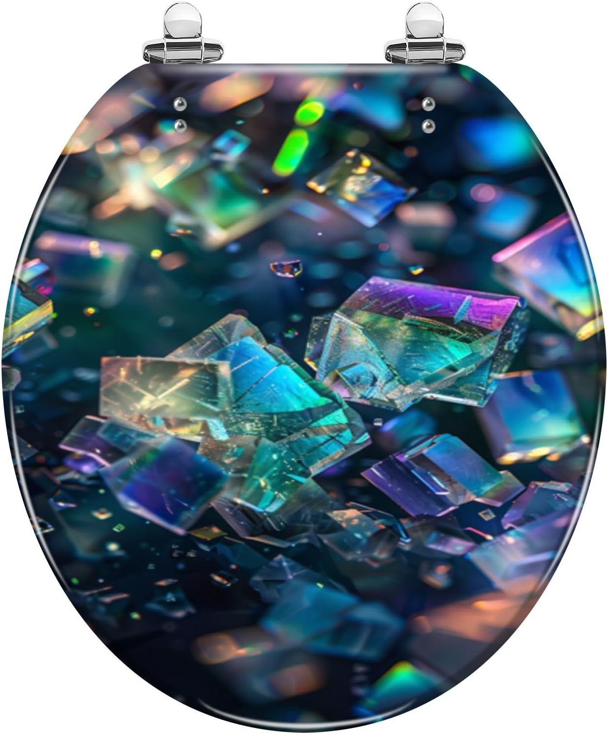 Round Toilet Seat Crystals Soft Light Otherworldly Nature Poster Resin Toilet Seat Quietly Close Quick Release Hinges Decorative Toilet Seat with Cover Easy to Install