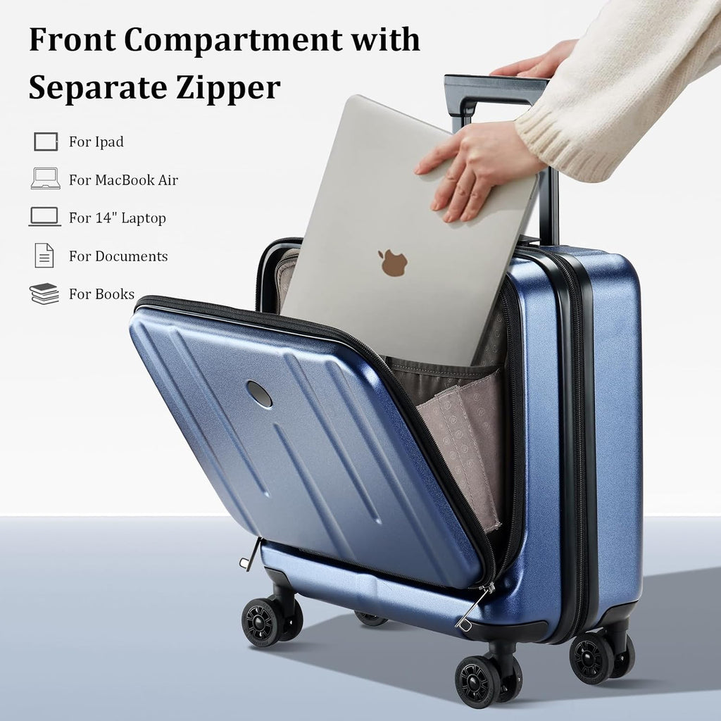 Kaleenie 16' Carry On Briefcase Luggage with 2 Laptop Compartments, Lightweight Hardshell Suitcase with Spinner Silent Wheels, for Commute Work Business Trip, Dark Blue