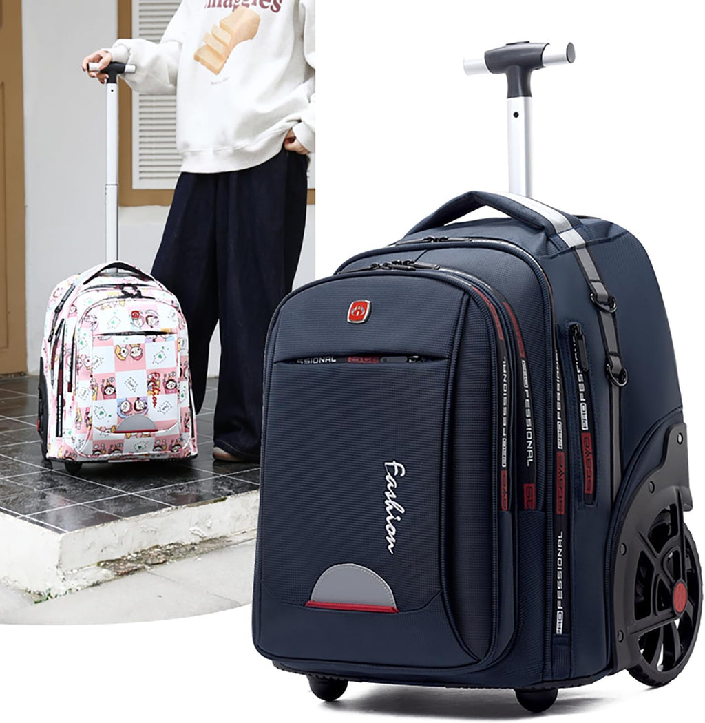 WMHYLYH Waterproof Rolling Backpack for Women and Men, Laptop Backpack with Wheels for Adults, Carry on Backpack with Large Wheels for Travel and Business Commuter (Blue, 22inch)