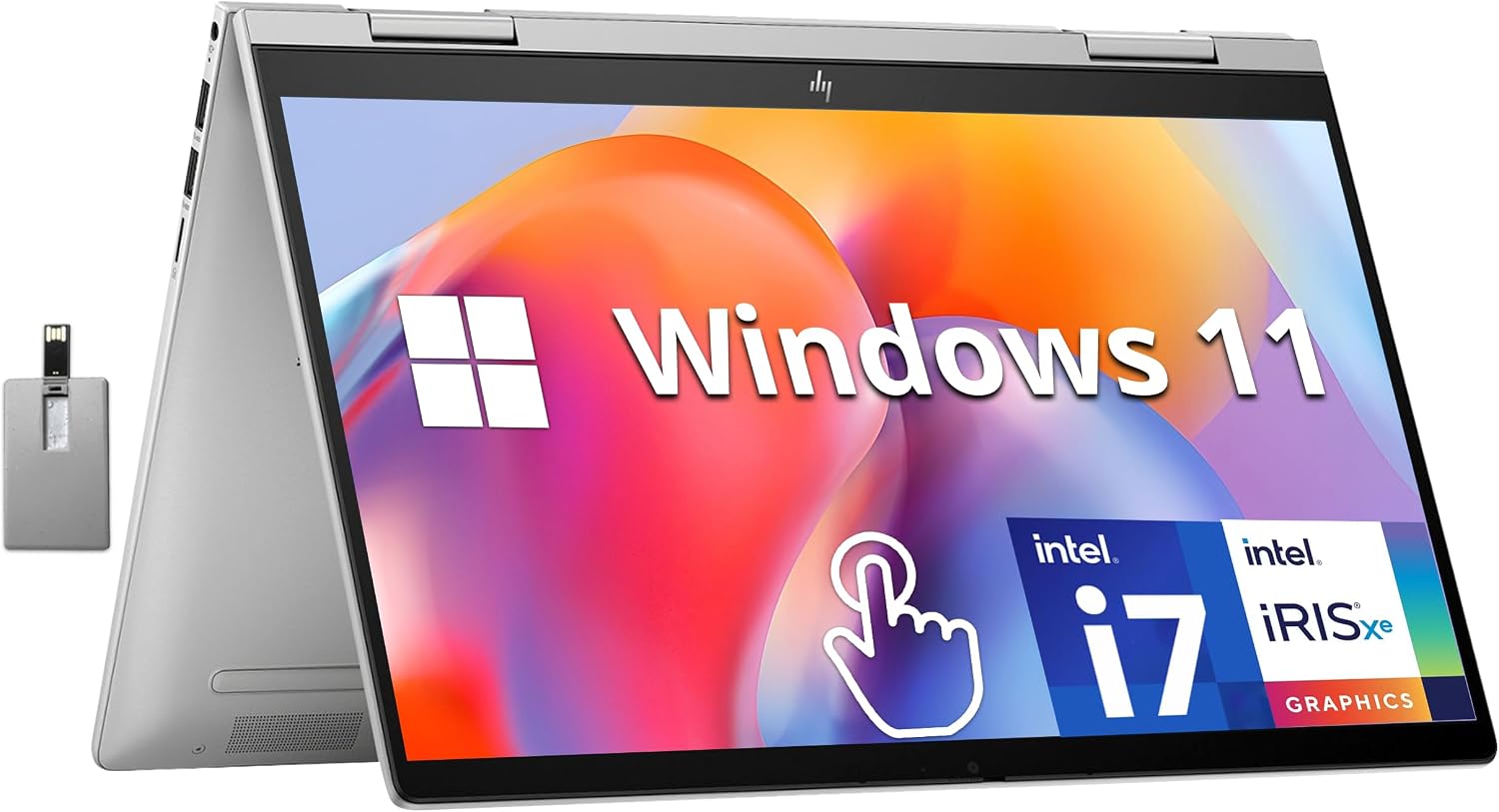 HP Envy x360 2-in-1 14' FHD Touchscreen Laptop, Intel i7-1355U, 16GB RAM, 2TB SSD, Backlit Keyboard, 5MP Camera, Fingerprint Reader, Wi-Fi 6E, Win 11, Silver, 32GB Hotface USB Card