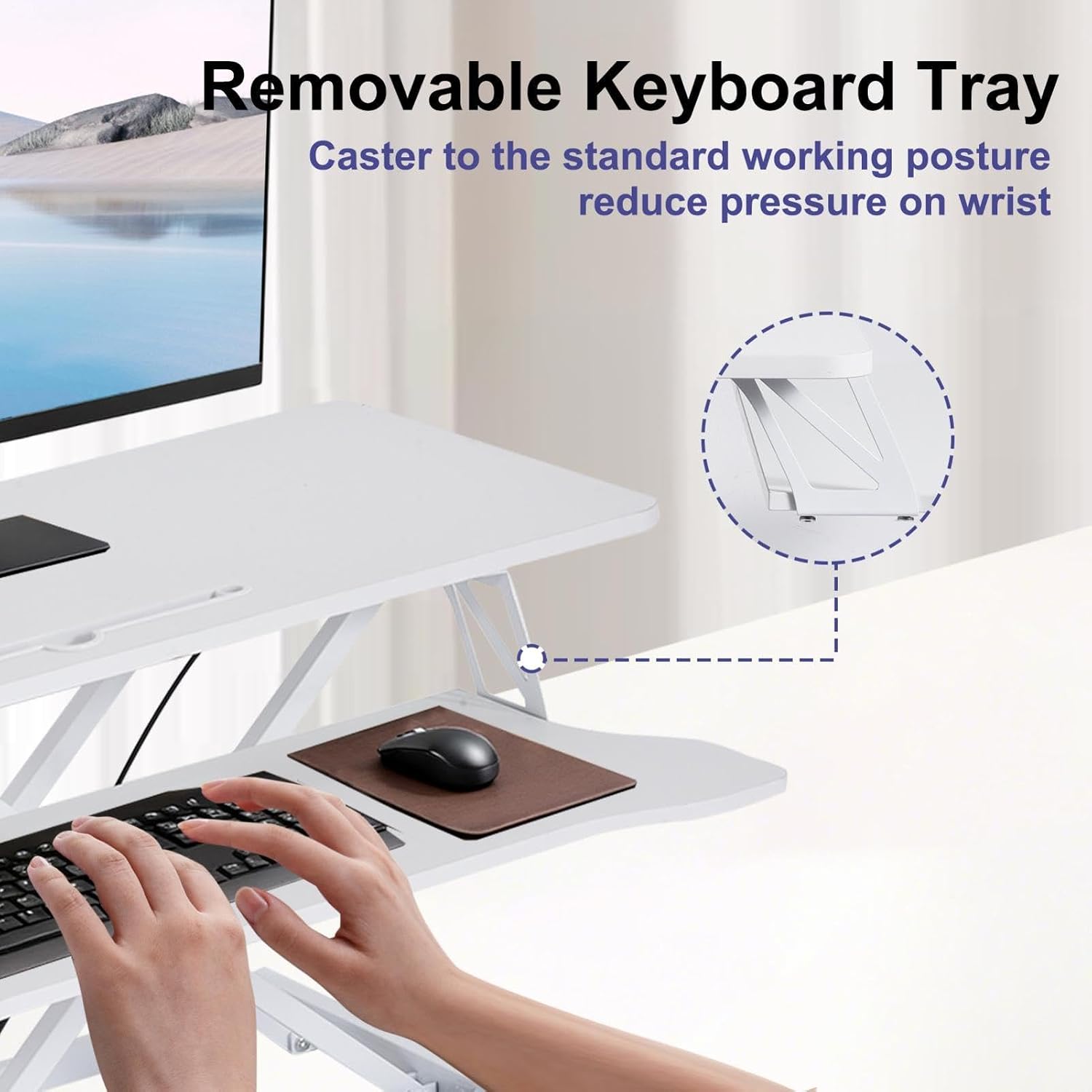 38-inch Standing Desk Converter Height Adjustable Sit to Stand Up Workstation, Duals Monitor and Laptop Riser with Wide Keyboard Tray, for Home, School, Company, White