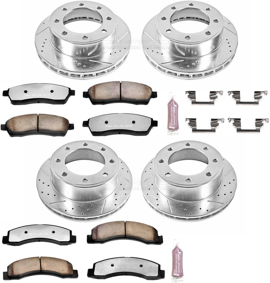PowerStop Front & Rear Brake Kit For Ford Excursion 2000-05 |F-250 Super Duty 1999-04 - Truck & Tow Carbon Fiber Ceramic Brake Pads + Drilled & Slotted Rotors Upgrade, K1906-36