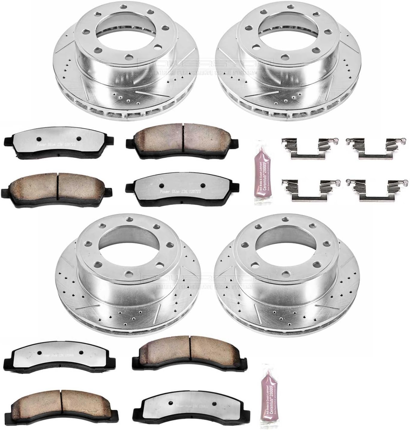 PowerStop Front & Rear Brake Kit For Ford Excursion 2000-05 |F-250 Super Duty 1999-04 - Truck & Tow Carbon Fiber Ceramic Brake Pads + Drilled & Slotted Rotors Upgrade, K1906-36