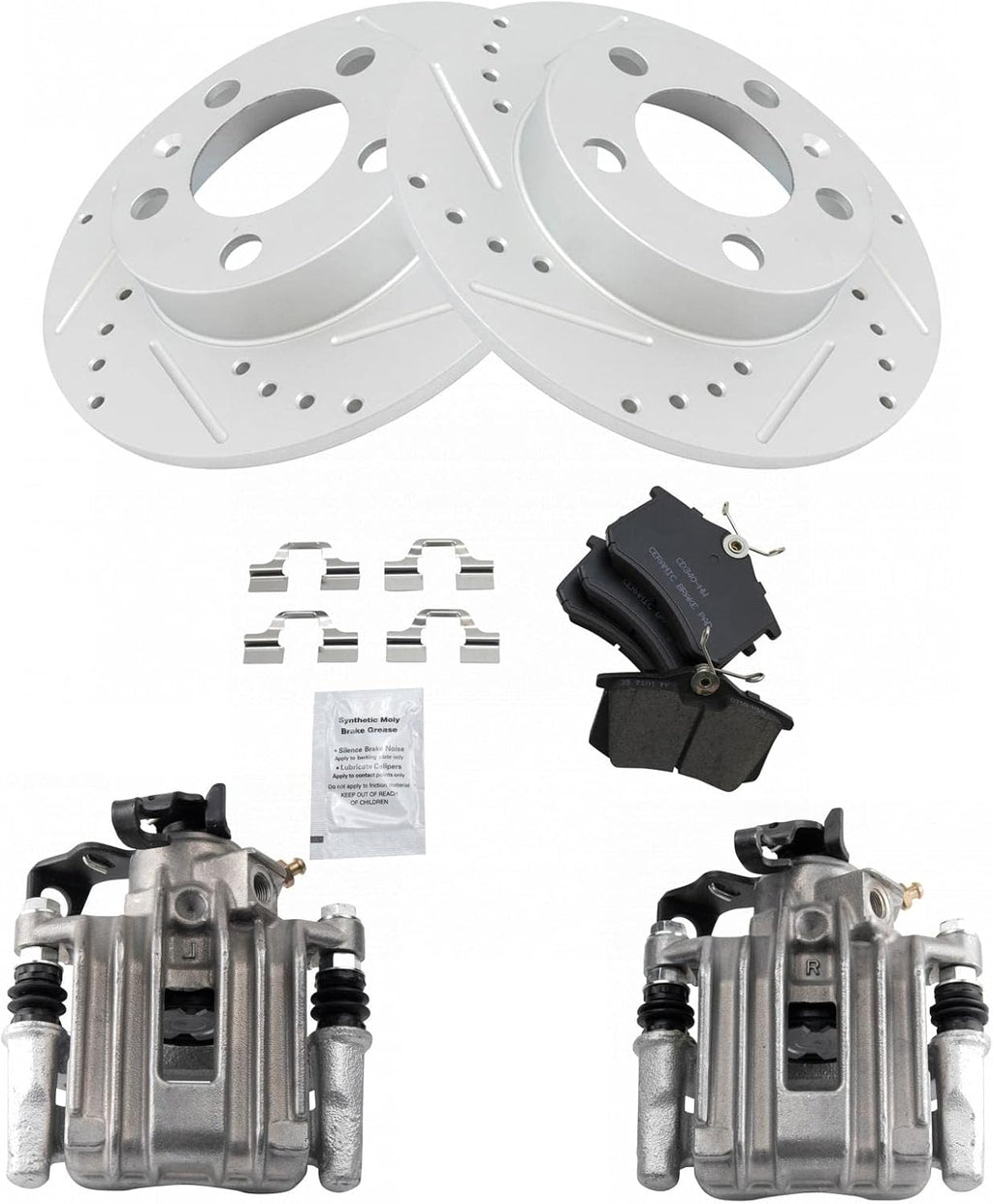 TRQ Performance Rear Brake Pad and Rotor Set Ceramic Solid Rotors Calipers Compatible with 2007-2010 Volkswagen Beetle
