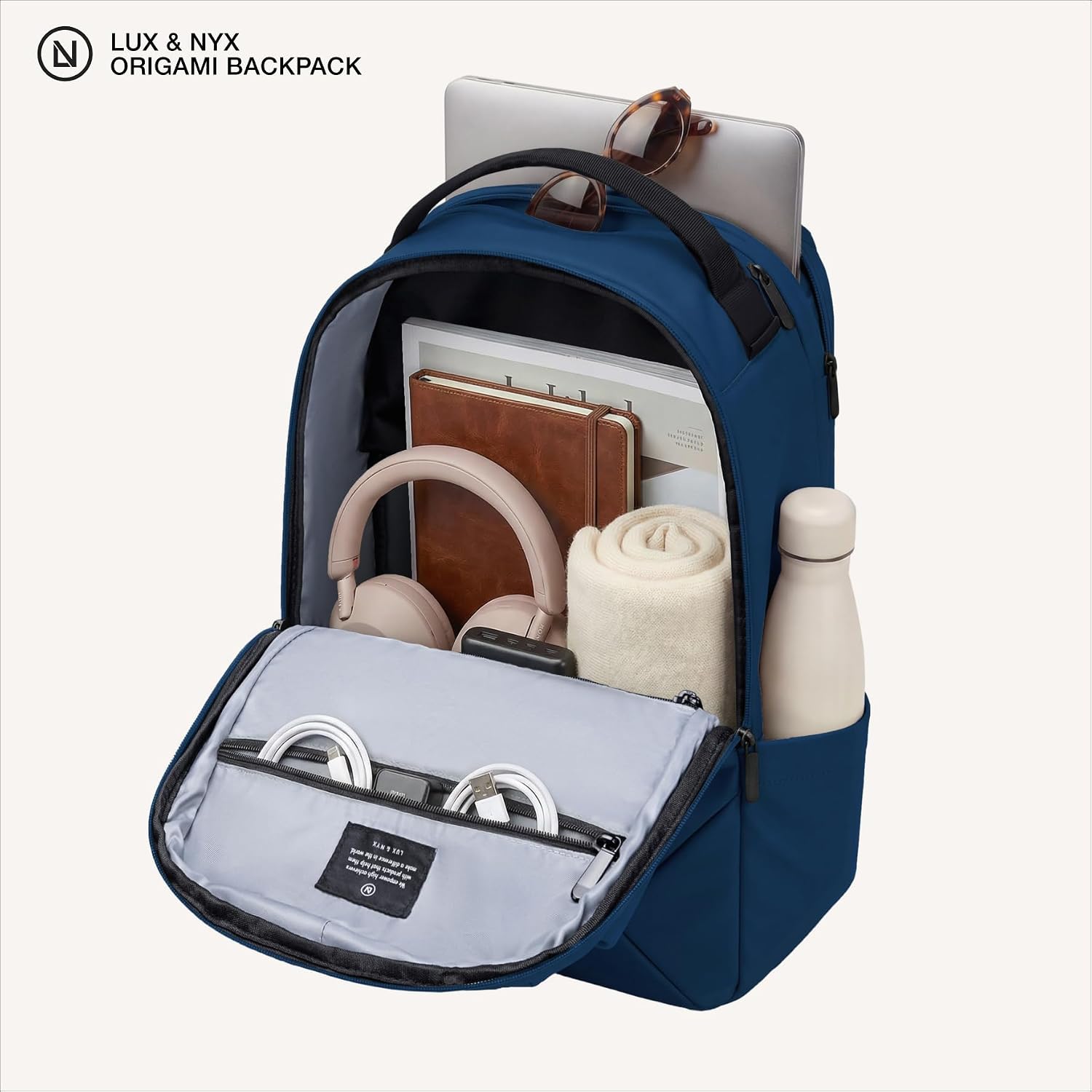 Lux & Nyx Origami Laptop Backpack for Work and Travel - Fits 16' MacBook Pro - Lightweight Business Bag - Men and Women (Navy)