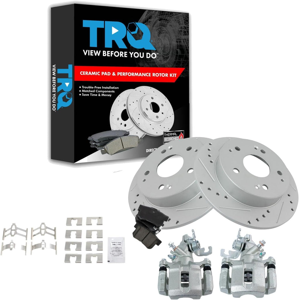TRQ Performance Rear Brake Pad and Rotor Set Ceramic Solid Rotors Calipers Compatible with 1998-2002 Honda Accord