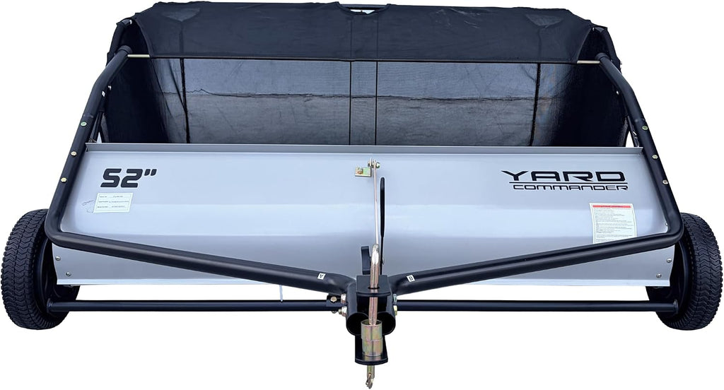 Yard Commander - 52-Inch Tow-Behind Lawn Sweeper, 10' Nylon Brushes, Universal Tractor/ATV Hitch, Never-Flat Wheels, Adjustable Height, 1-Year Warranty, Ideal for Leaves, Grass & Debris