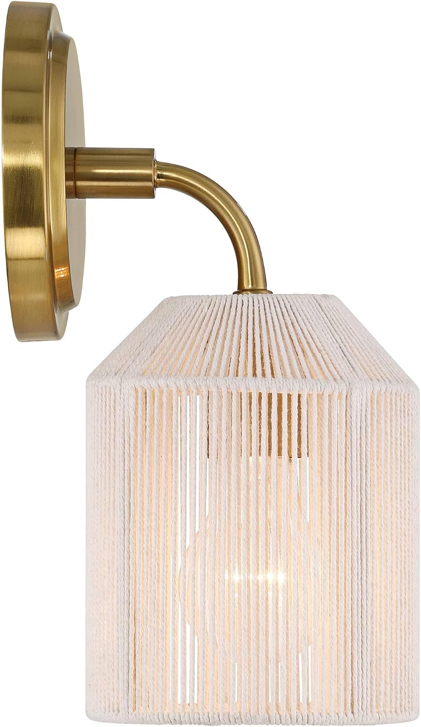 Possini Euro Design Jacob 11' High Modern Wall Sconce Light Lamp Fixture Mount Set of 2 Bathroom Bedroom Bedside Living Room Hardwired Cordless Gold Natural Rope Shade Indoor Kitchen Hallway