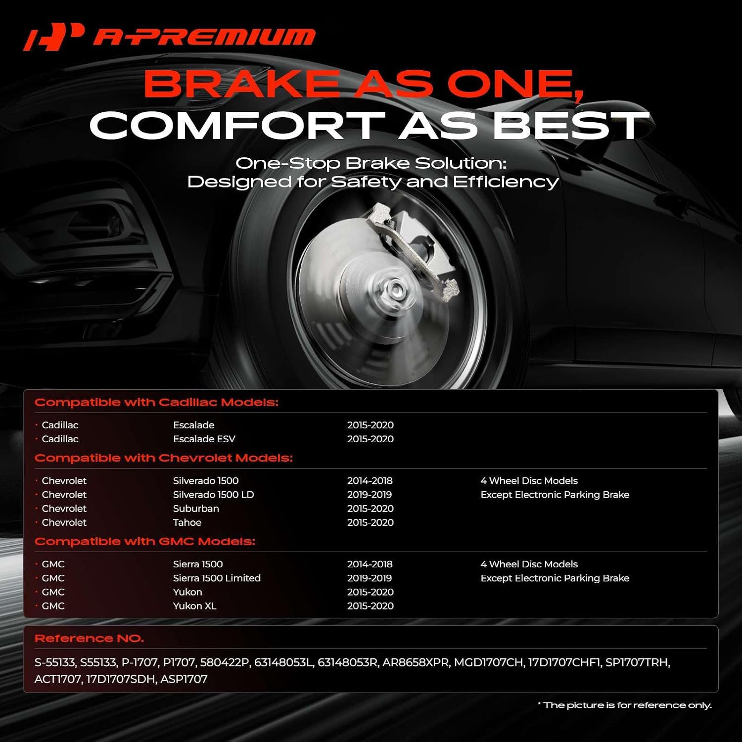 A-Premium 13.58 inch (345mm) Rear Disc Brake Rotors + Ceramic Pads Kit Compatible with Select Cadillac, Chevy and GMC Models - Silverado Sierra 1500 2014-2019, Escalade, Suburban, Tahoe, Yukon 15-20