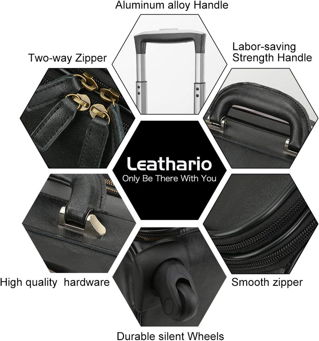 Leathario Leather Rolling Laptop Case Wheeled Briefcase Suitcase Roller Boarding
