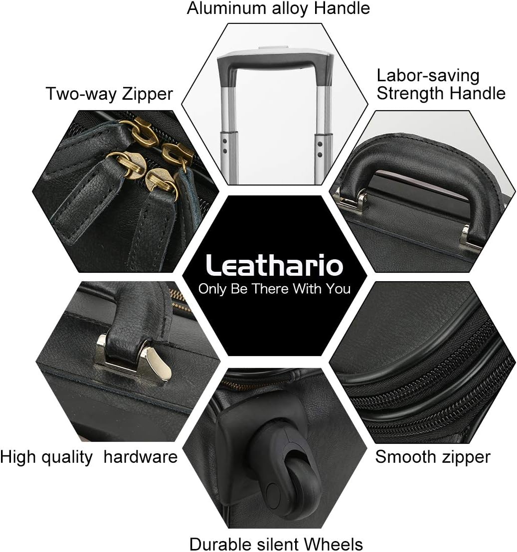 Leathario Leather Rolling Laptop Case Wheeled Briefcase Suitcase Roller Boarding