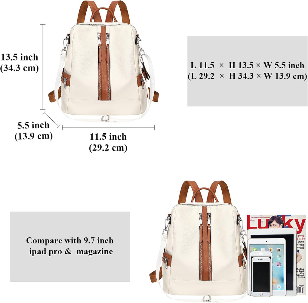 ALTOSY Genuine Leather Backpack Purse for Women Convertible Shoulder Bag Crossbody Bag Elegant Casual Daypacks (S77 Beige/Brown)