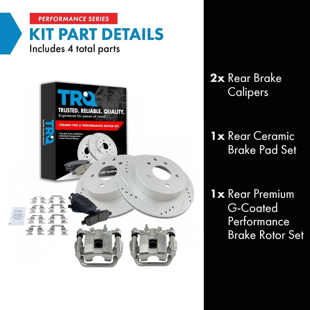 TRQ Performance Rear Brake Pad and Rotor Set Ceramic Vented Coated Rotors Calipers Compatible with 2008-2013 Nissan Rogue 2014-2015 Rogue Select