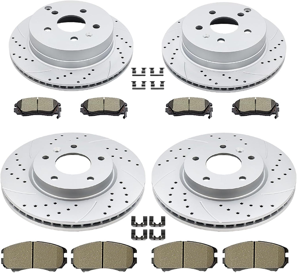Front (12.64', 321mm) and Rear Drilled and Slotted Rotors Ceramic Brake Pads Replacement for 2010-2017 GMC Terrain 2010-2017 CHEVY Equinox