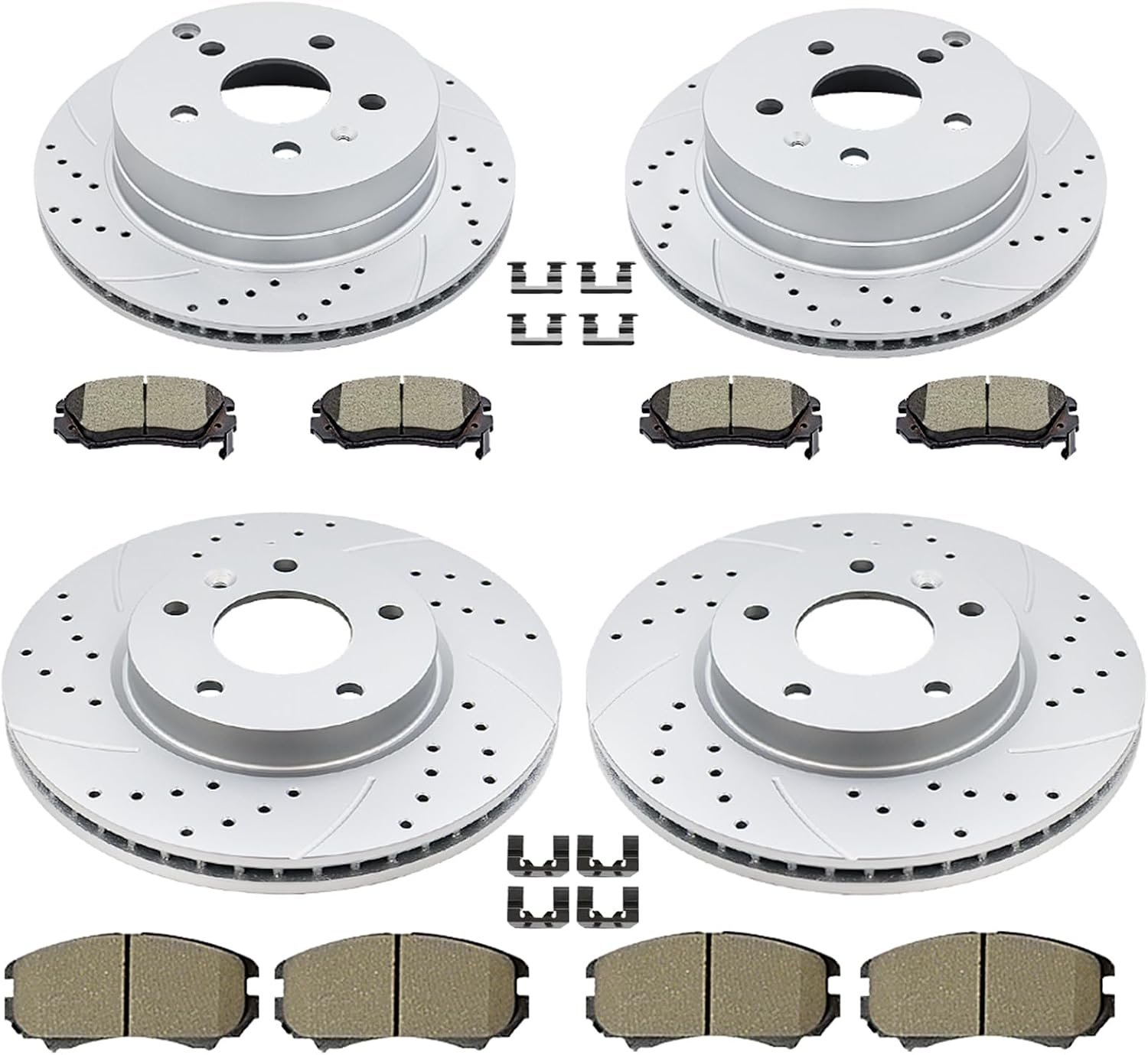 Front (12.64', 321mm) and Rear Drilled and Slotted Rotors Ceramic Brake Pads Replacement for 2010-2017 GMC Terrain 2010-2017 CHEVY Equinox