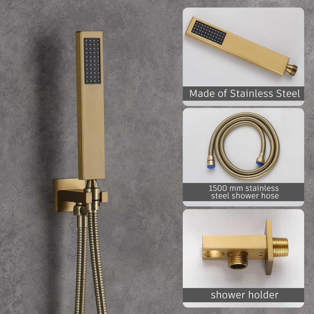 CASAINC 10 Inch Rain Shower Head with Handheld Spray, Wall Mounted Shower Valve and Trim Kit Luxury Shower Faucets Sets Complete Dual Shower Heads Shower System (Brushed Gold)