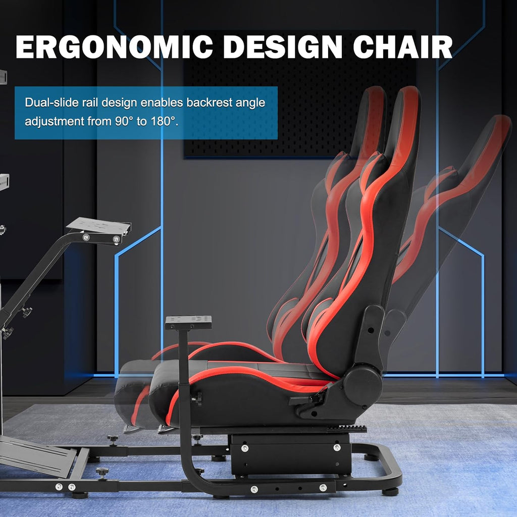 Anman G920 Game Racing Sim Simulator Cockpit with Monitor Stand Fit For Logitech G27 G29, for Thrustmaster T300RS TX T3PA TGT, for Fantec,with Red seat- TV Mount, Not Included Wheel Shifter Pedal