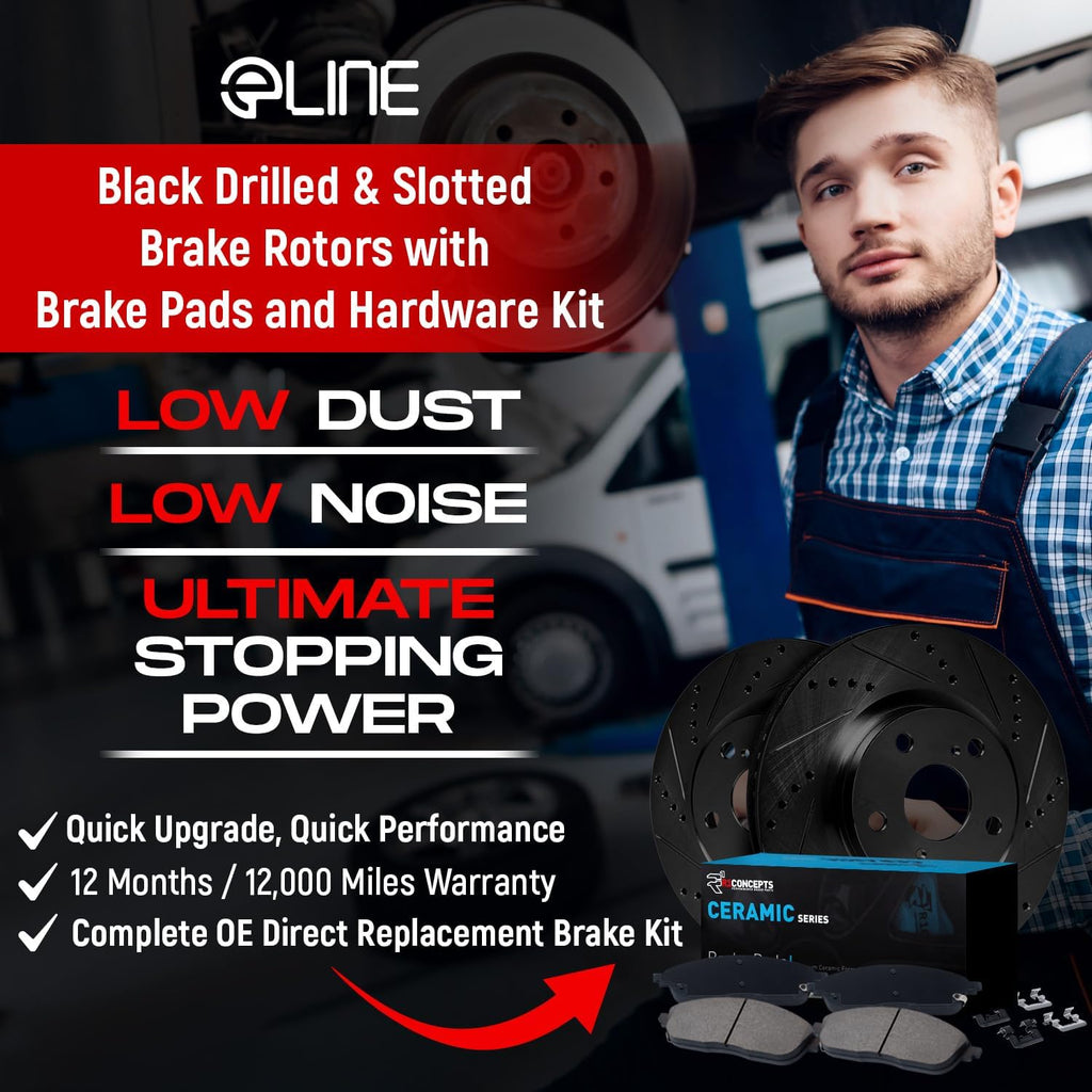 R1 Concepts Front and Rear Brake Kit Fits 2018-2021 Honda Accord| Ceramic Pads, Drilled Slotted Rotors| Hardware| 11.5' Front & 11.1' Rear | 2018-2021 Honda Accord