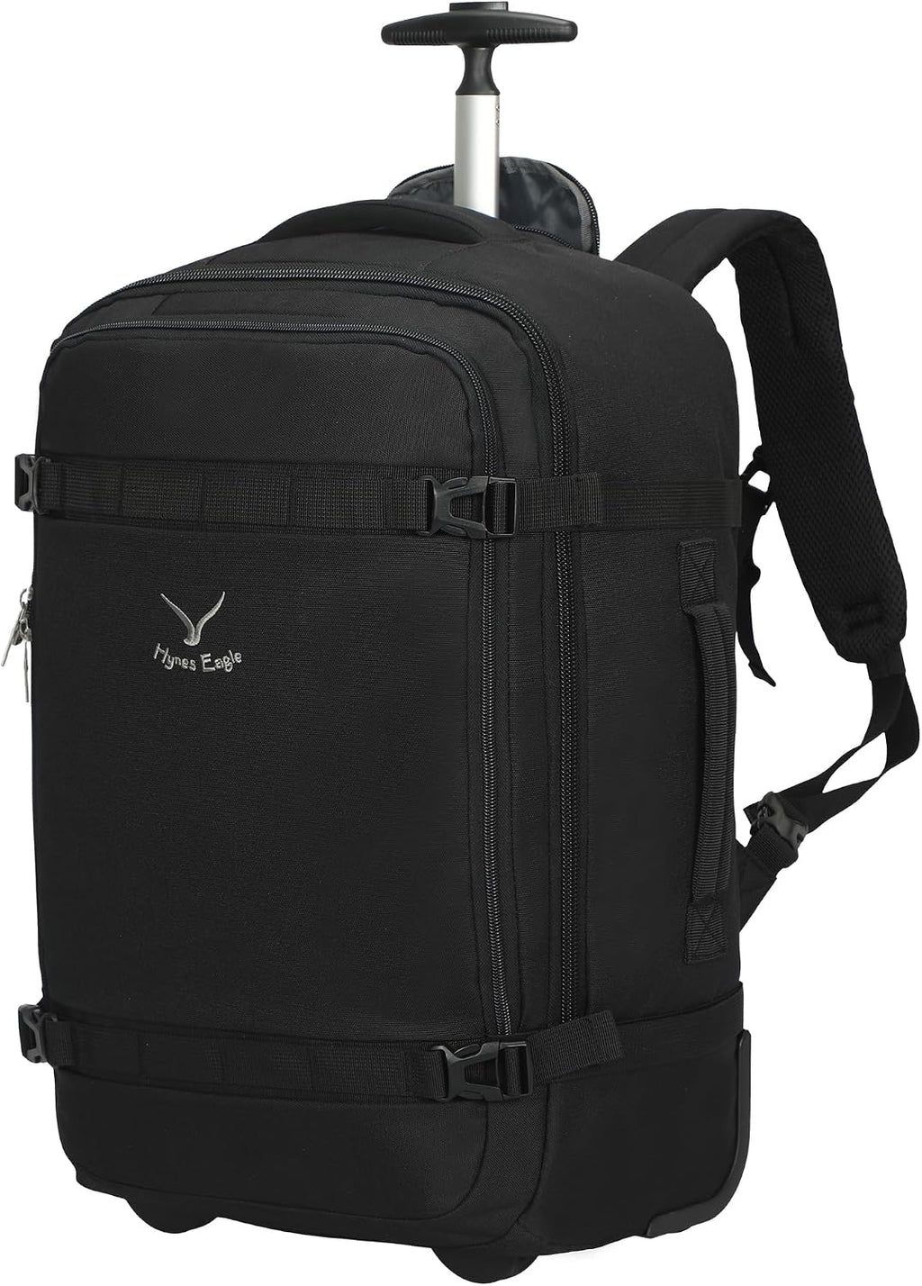 Hynes Eagle Rolling Backpack 42L Backpack with Wheels Airline Approved Carry on Luggage Laptop Travel Suitcase Bag for Women Men Jet Black