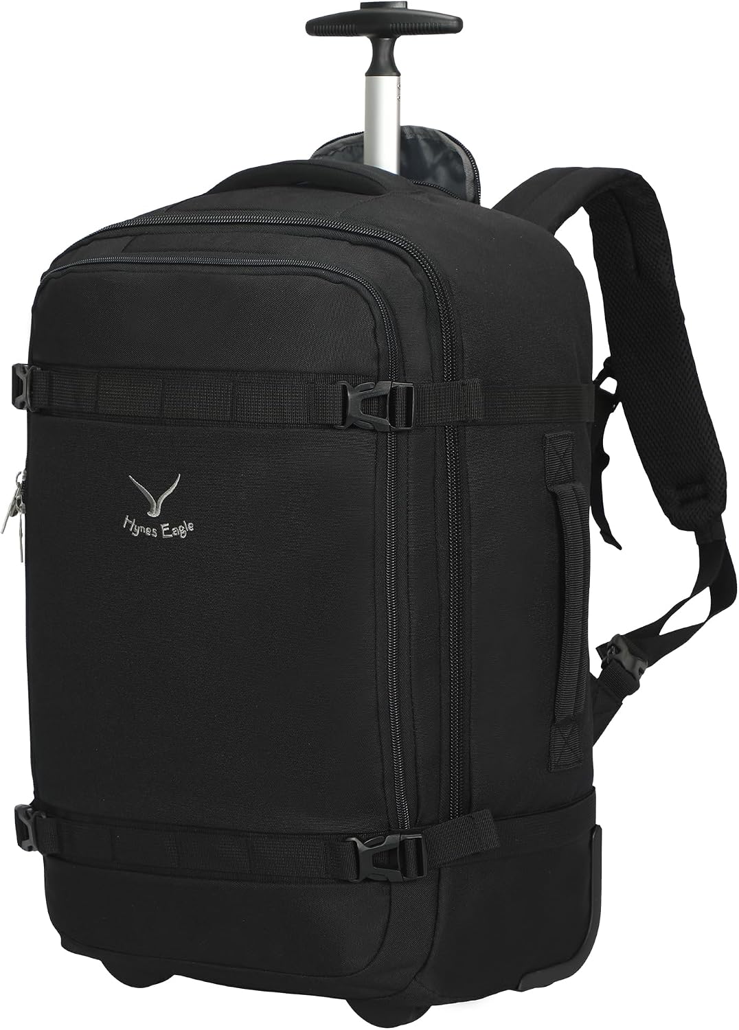 Hynes Eagle Rolling Backpack 42L Backpack with Wheels Airline Approved Carry on Luggage Laptop Travel Suitcase Bag for Women Men Jet Black