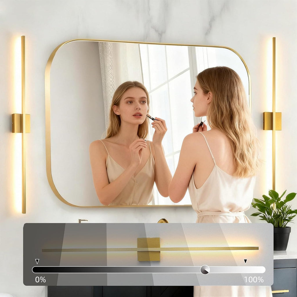 Wall Sconces Set of Two,LED Hardwired Dimmable Wall Sconce,Gold Wall Sconce for Bathroom, Living Room, Bedroom, Hardwired 3000K 40 Inch (2 Pack)