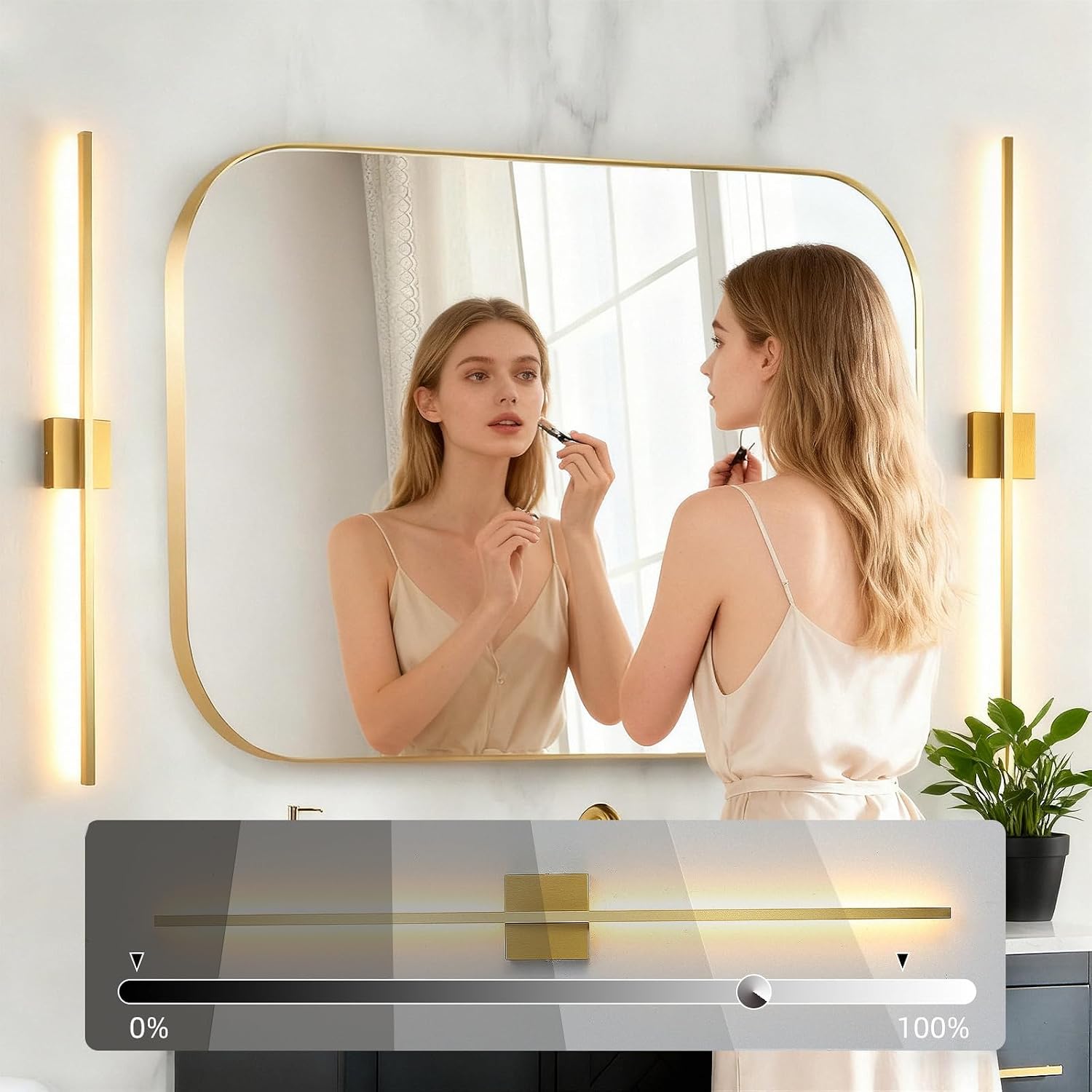 Wall Sconces Set of Two,LED Hardwired Dimmable Wall Sconce,Gold Wall Sconce for Bathroom, Living Room, Bedroom, Hardwired 3000K 40 Inch (2 Pack)