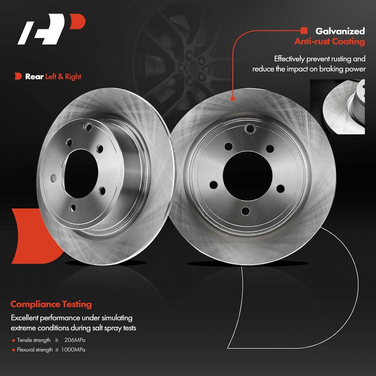 A-Premium 11.89 in (302mm) Rear Solid Disc Brake Rotors + Ceramic Pads kit Compatible with Select Chrysler, Dodge, Jeep & Mitsubishi Models - 200, Sebring, Caliber, Compass, Patriot, Lancer, Outlander