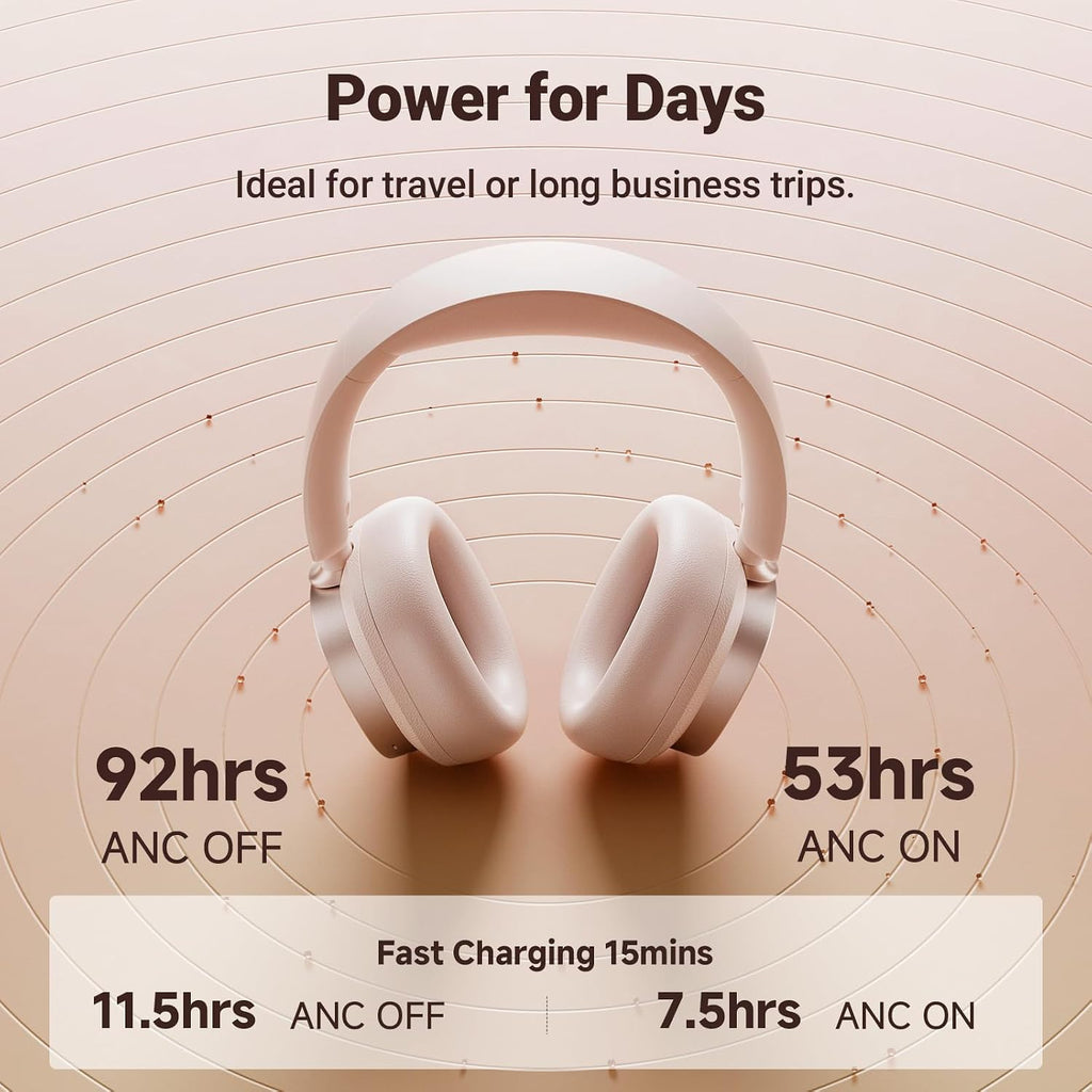 Edifier Active Noise Cancelling Headphones, Over Ear Bluetooth Headset, 92H Playtime Wired & Wireless Hi-Res Audio Certified, Fast Charging Clear Calls for Home Office Travel (Pink)