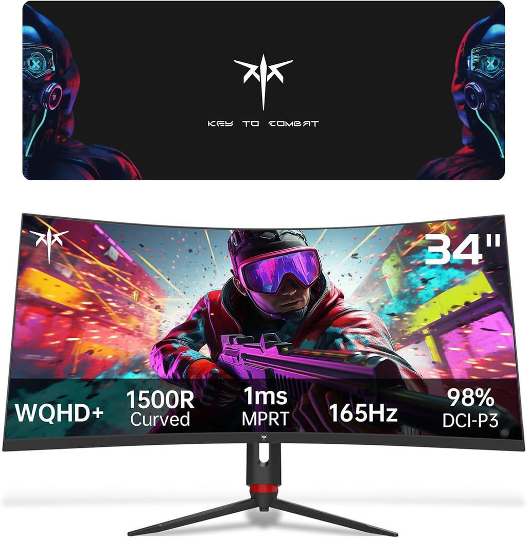 KTC 34 Inch Curved Ultrawide Gaming Monitor 3440 x 1440P 165Hz & Large Mouse Pad