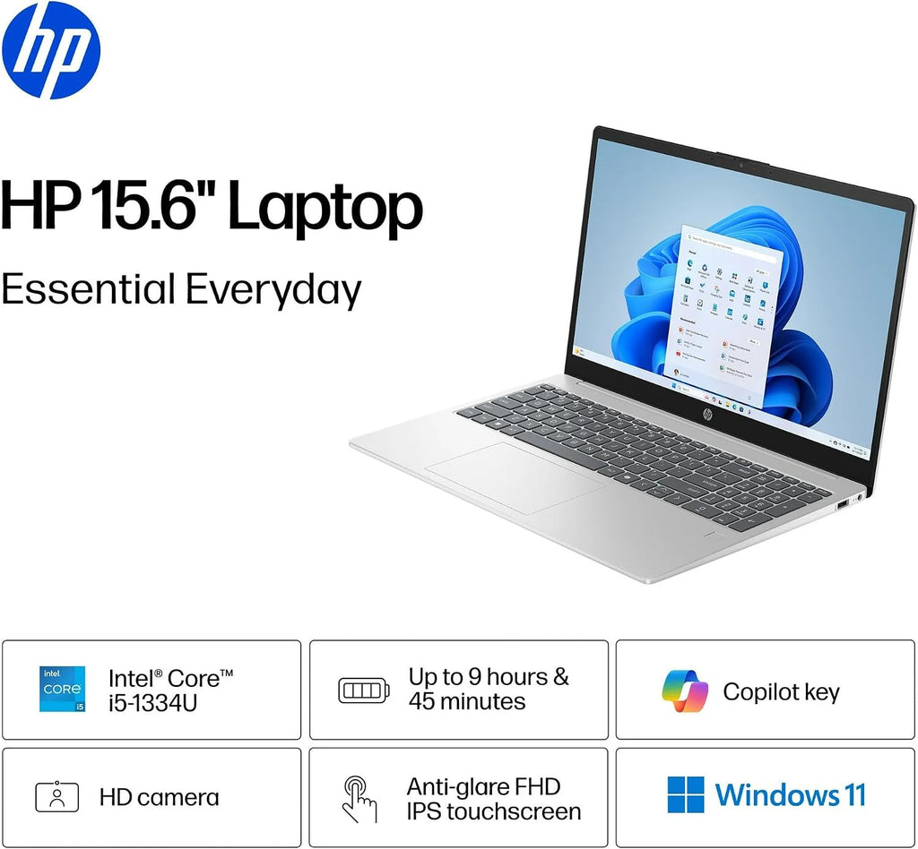 HP 15.6' FHD Touchscreen Laptop, Intel 10-Core i5-1334U(Beat i7-1255U Up to 4.6GHz) 16GB RAM 512GB SSD, Win11 WiFi6 Numeric Keypad Fast Charging for Business & Students w/GM Accessory Natural Silver
