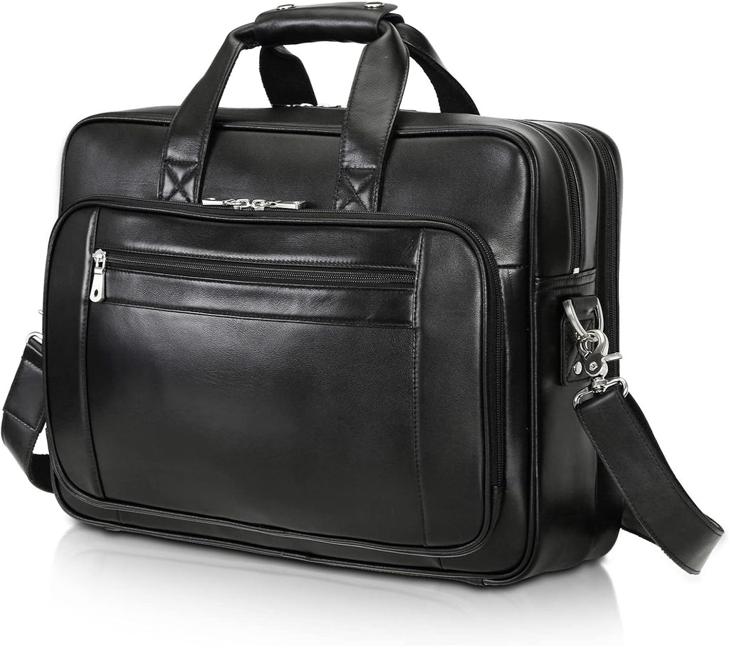 Polare 17' Full Grain Leather Laptop Briefcase Business Travel Laptop Carrying Case Shoulder Bag For Men Fits 17.3' Laptop