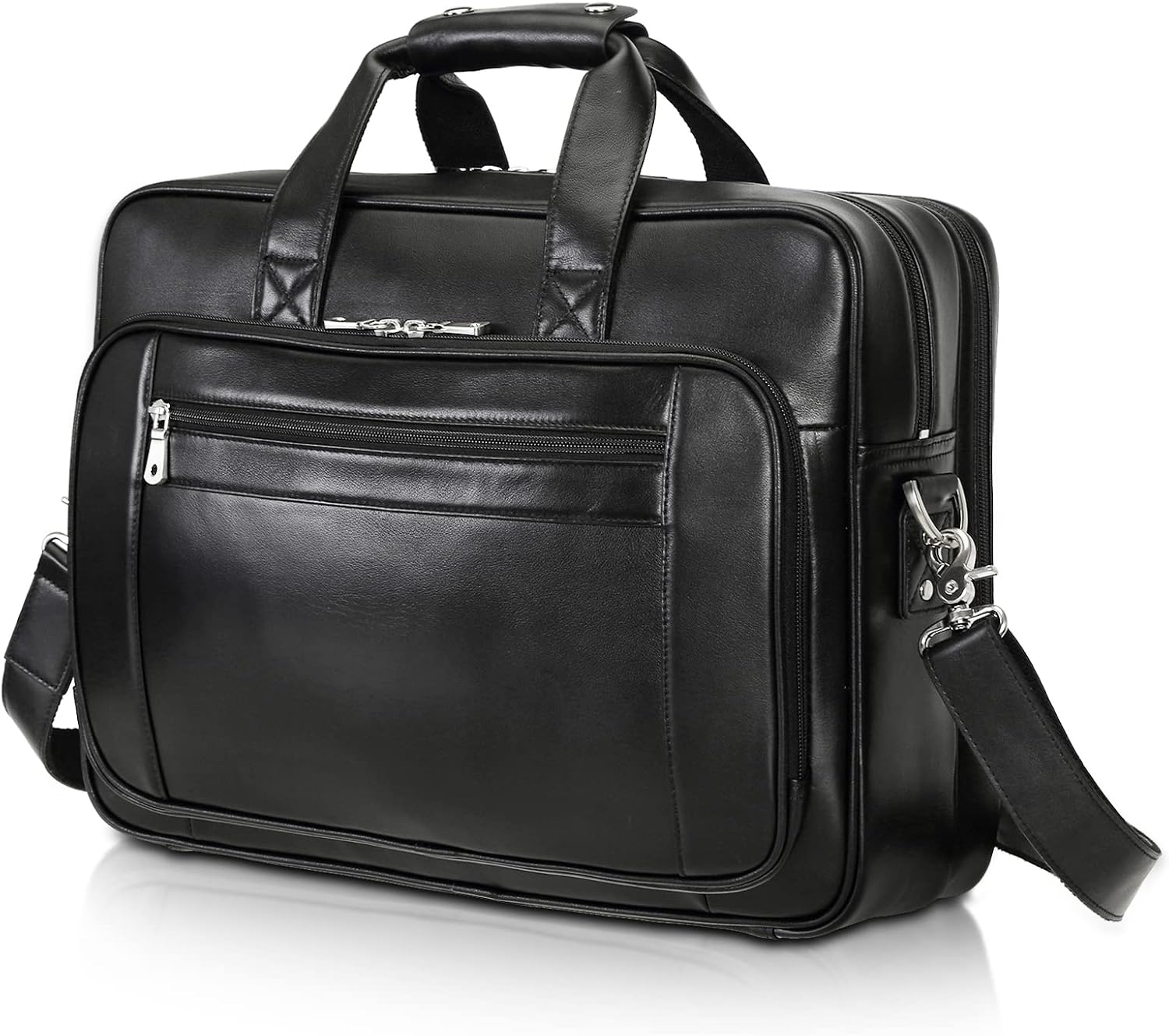 Polare 17' Full Grain Leather Laptop Briefcase Business Travel Laptop Carrying Case Shoulder Bag For Men Fits 17.3' Laptop