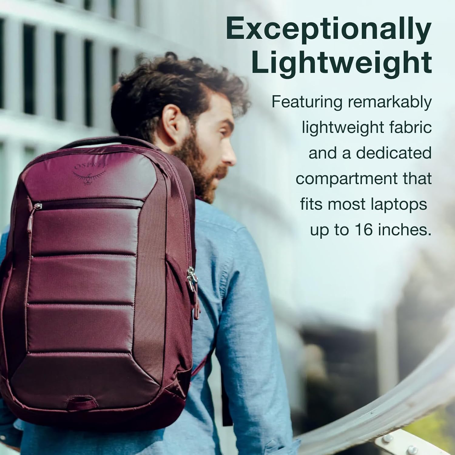 Osprey Ozone Laptop Backpack with Ventilated AirScape™ Backpanel - Lightweight Travel Backpack with 16' Laptop Sleeve - Carry-On Compatible Travel Bag for Men and Women, Moody Burgundy