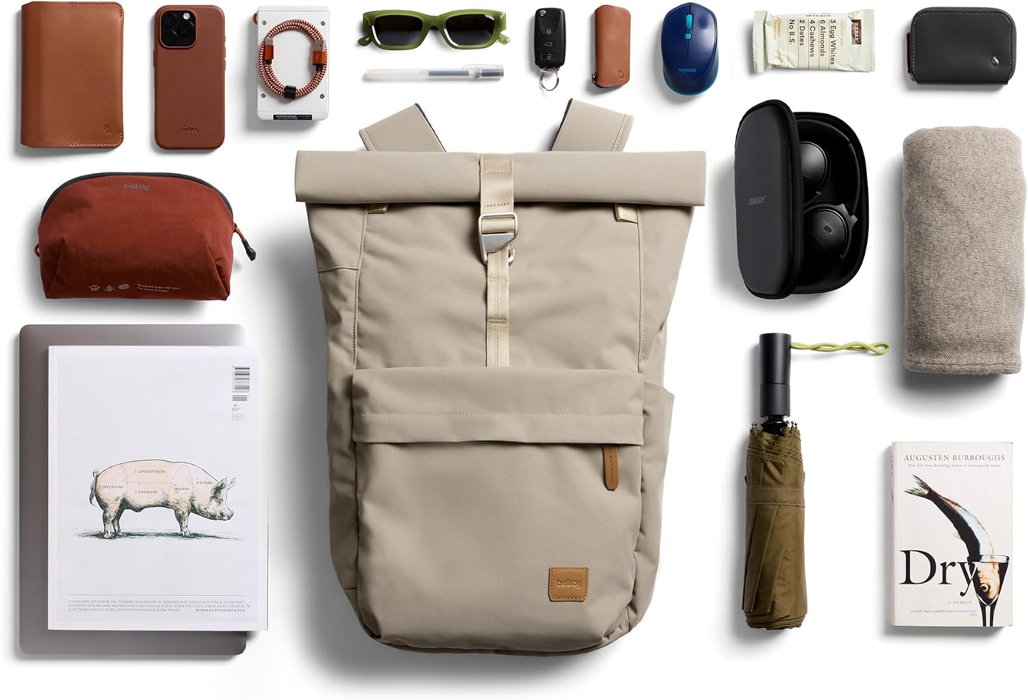 Bellroy Classic Rolltop (commuter backpack with 16' laptop sleeve, luggage pass-through, and two access points) - Tahini