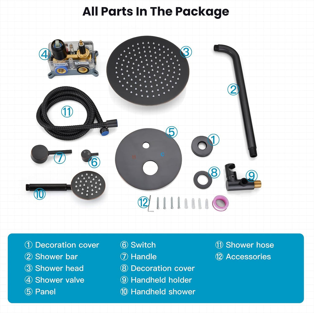gotonovo Rain Shower System with 10 Inch Round Showerhead and Handheld High Pressure Shower Faucet Set Contain Rough in Valve, Oil Rubbed Bronze