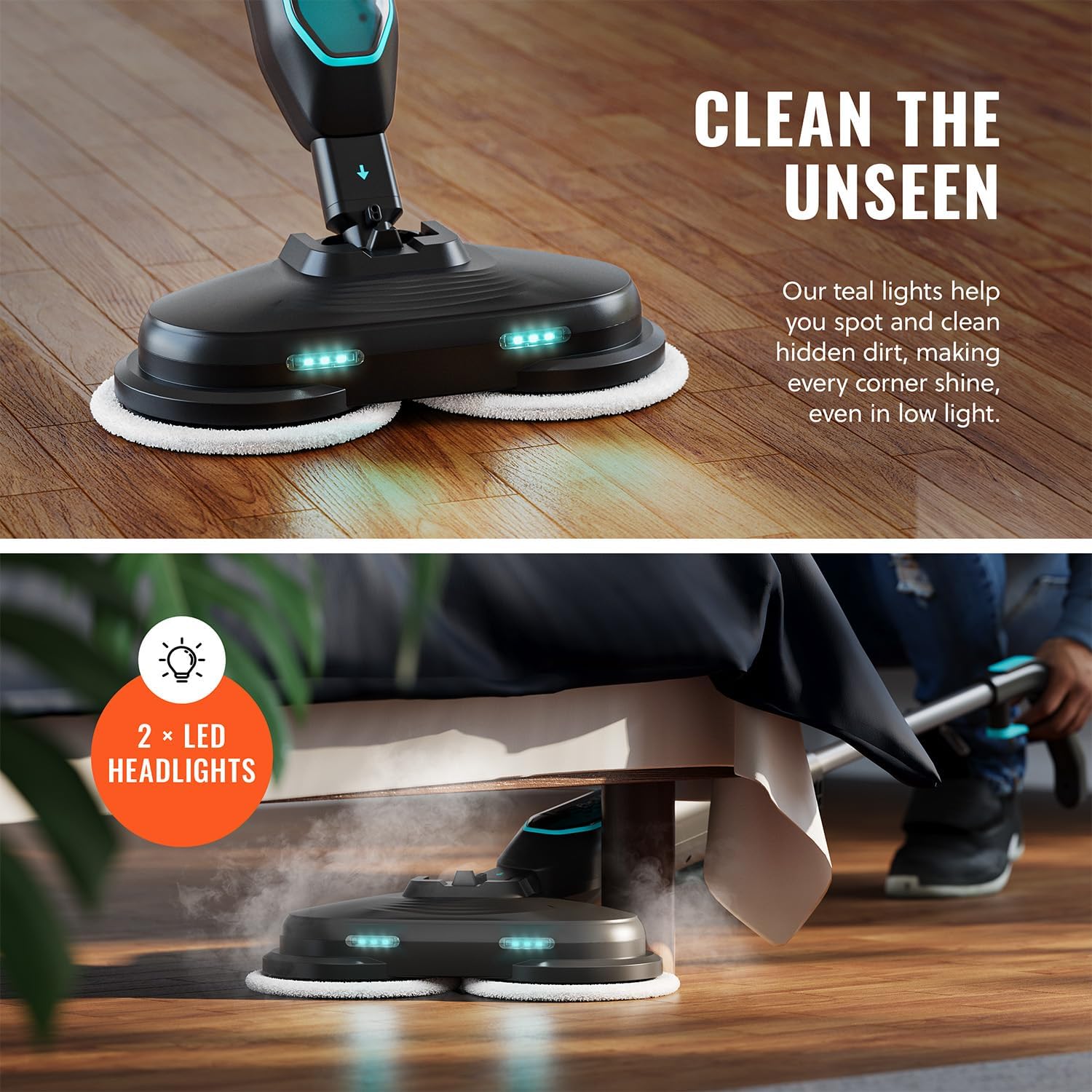 Pursteam New & Improved ScrubMaster Steam Mop with Dual Scrubbing LED Head