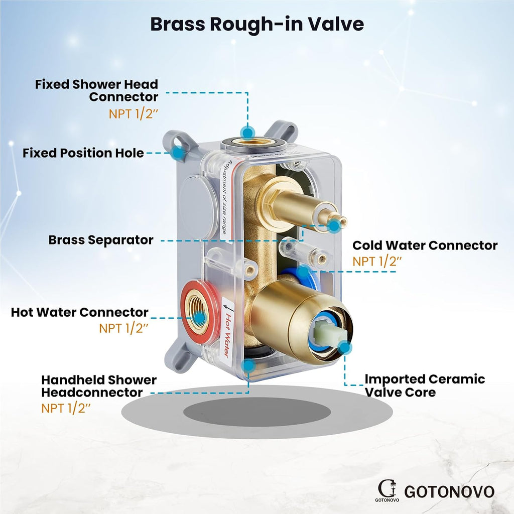 gotonovo Rain Shower System with 10 Inch Round Showerhead and Handheld High Pressure Shower Faucet Set Contain Rough in Valve, Brushed Gold
