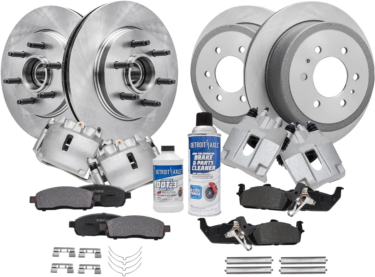 Detroit Axle - RWD Brake Kit for 2005-2008 Ford F-150 2006 2007 2008 Lincoln Mark LT, Front and Rear Drilled & Slotted Brake Rotors w/Wheel Bearing Ceramic Brake Pads Brake Calipers Replacement