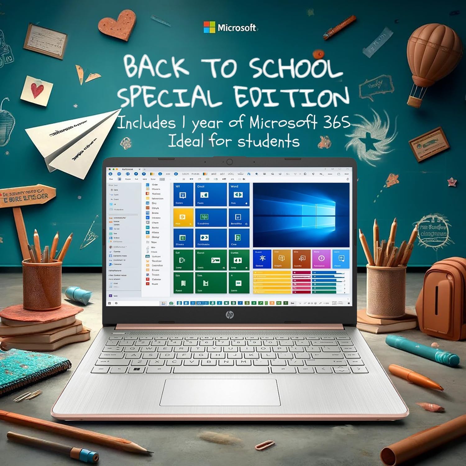 HP 14 inch Touchscreen Laptop - Intel Celeron Dual Core Processor - 16GB RAM, 64GB Storage - Pale Rose Gold - Fast Charging - USB Type C - 10 Hour Battery - 5Gbs USB - Windows 11