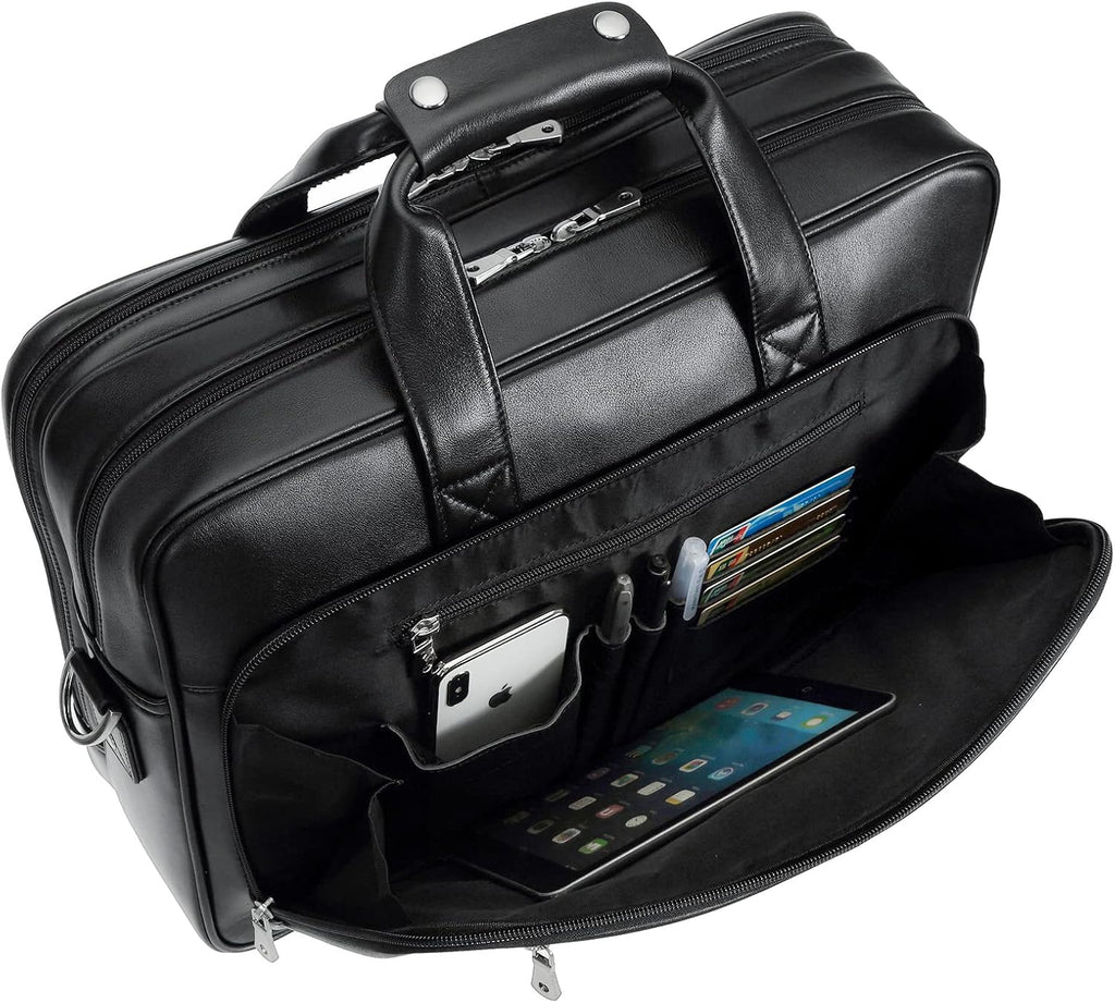 Polare 17' Full Grain Leather Laptop Briefcase Business Travel Laptop Carrying Case Shoulder Bag For Men Fits 17.3' Laptop