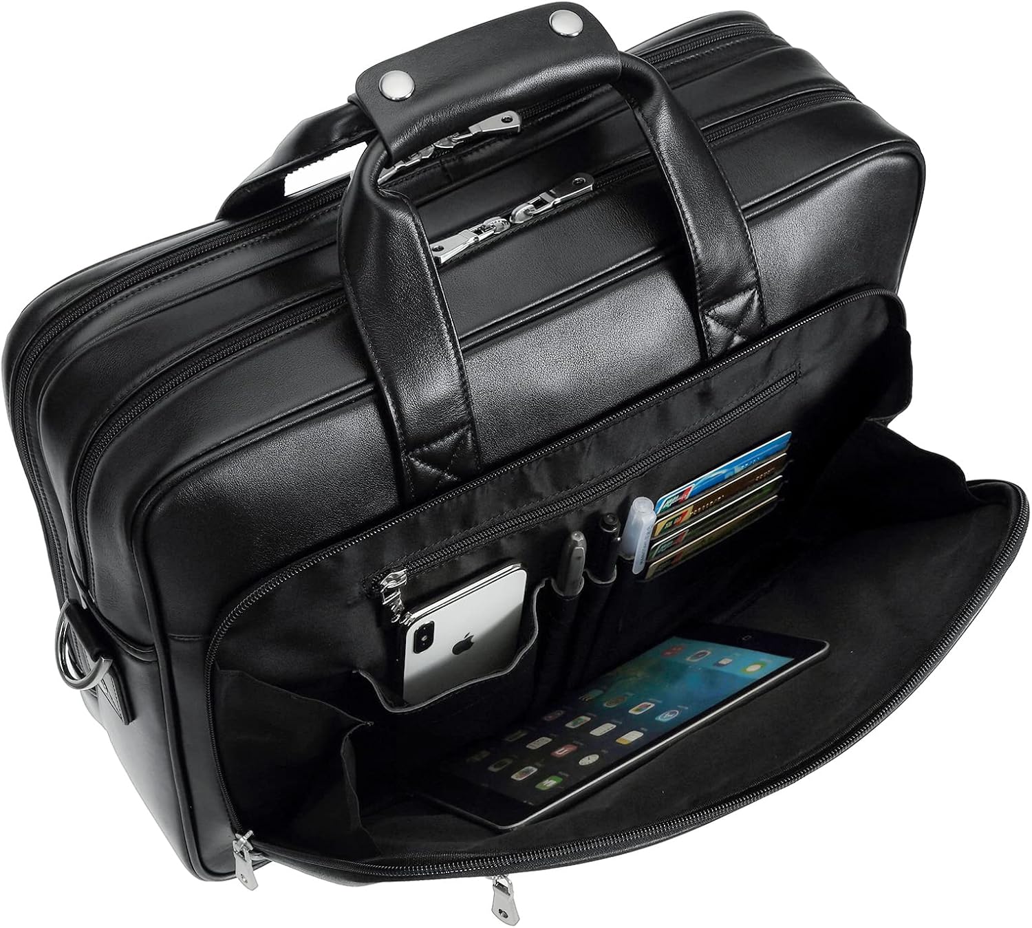 Polare 17' Full Grain Leather Laptop Briefcase Business Travel Laptop Carrying Case Shoulder Bag For Men Fits 17.3' Laptop