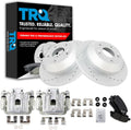 TRQ Performance Rear Brake Pad and Rotor Set Ceramic Slotted Drilled Coated Rotors Calipers Compatible with 2010-2012 Hyundai Santa Fe 2011-2013 Kia Sorento