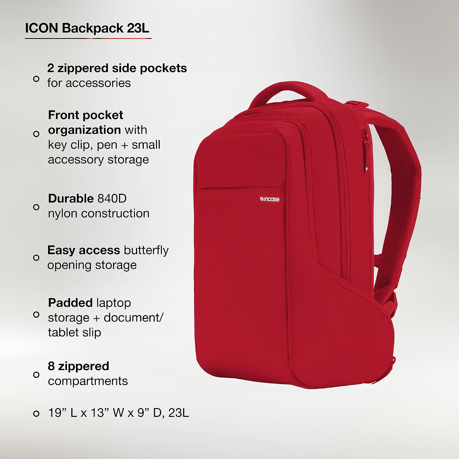 Incase ICON Backpack – Large Tech Backpack for Business, School, Travel – Laptop Bag with 8 Compartments, Fits 16 Inch Devices – Dedicated Laptop, Tablet, Phone and Accessory Pockets - Signal Red